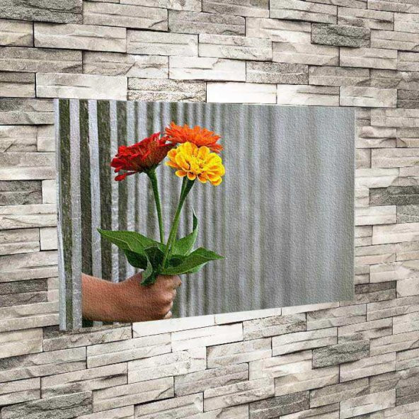 Rengarenk Çiçekler - Bitki - Çiçek Uzatan El - Perspektif Çekim 50x70cm Dekoratif Kanvas Tablo