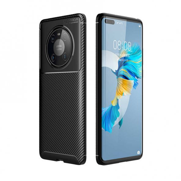 Huawei Mate 40 Pro Kılıf Fiber Kamera Korumalı Kapak (NEGRO)-siyah