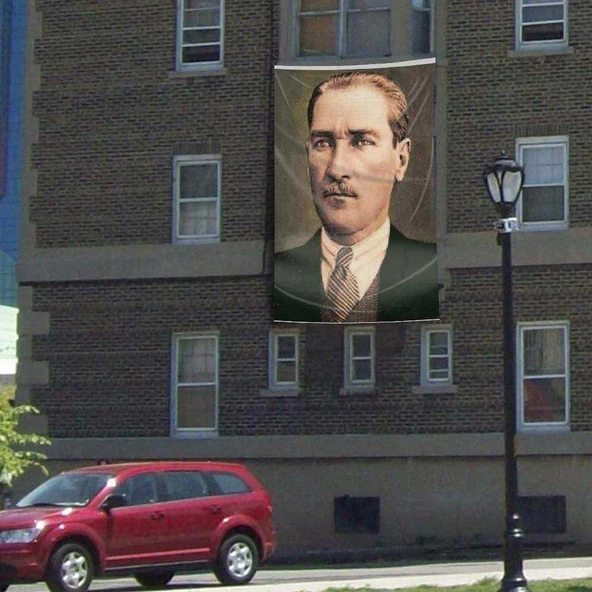 Sivil Gazi Mustafa Kemal Atatürk Dış Cephe Poster Bayrağı - 3x4,5 metre