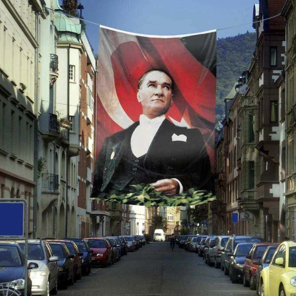 Ay Yıldızlı Sivil Mustafa Kemal Atatürk Poster Cephe Bayrak- 4x6 metre