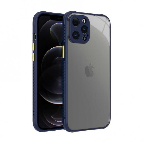 Apple iPhone 12 Pro Max Kamera Kormalı Kılıf Şık Gösterişli Kapak (KAFF)-LACİVERT