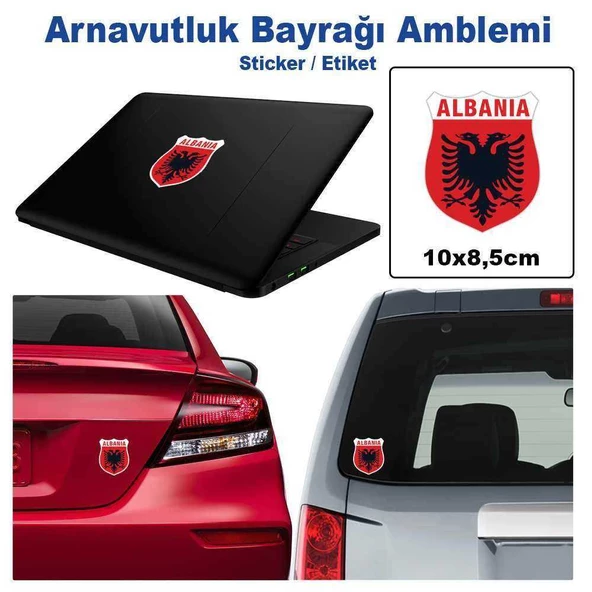 Renkli Arnavutluk Bayrağı Çift Başlı Kartal Bayrak Arma Çıkartma - Oto Sticker -Araç Etiket