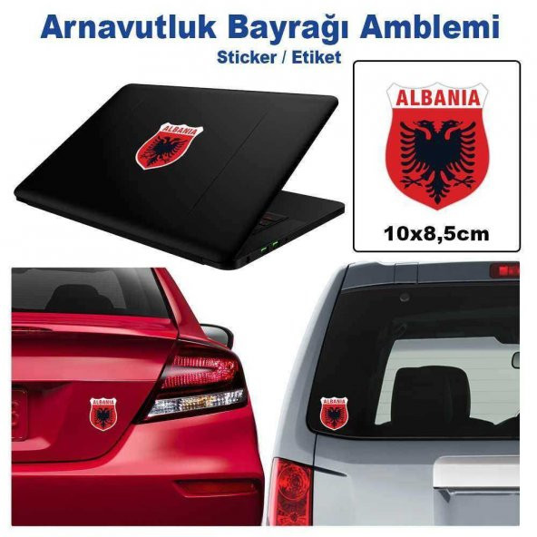 Renkli Arnavutluk Bayrağı Çift Başlı Kartal Bayrak Arma Çıkartma - Oto Sticker -Araç Etiket