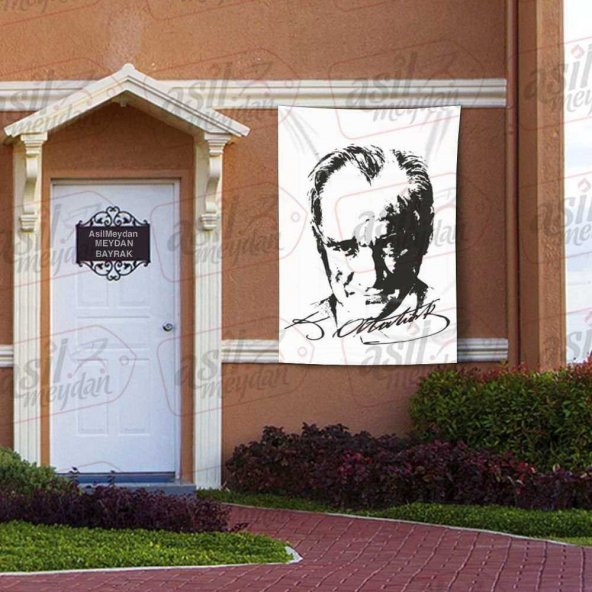 Gülümseyen Gazi Mustafa Kemal Atatürk Silüeti - K. Atatürk İmzalı Poster - Bayrak 100x150 cm