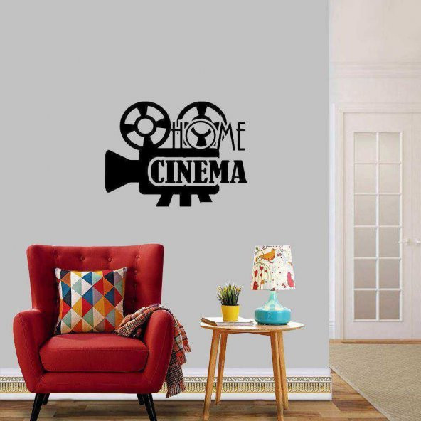 Home Cinema Yazılı Kamera Silüeti Dekoratif Duvar Sticker, Çıkartma, Etiket