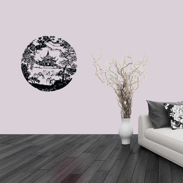 Japon Minka Evi Silüeti Dekoratif Duvar Sticker, Çıkartma, Etiket