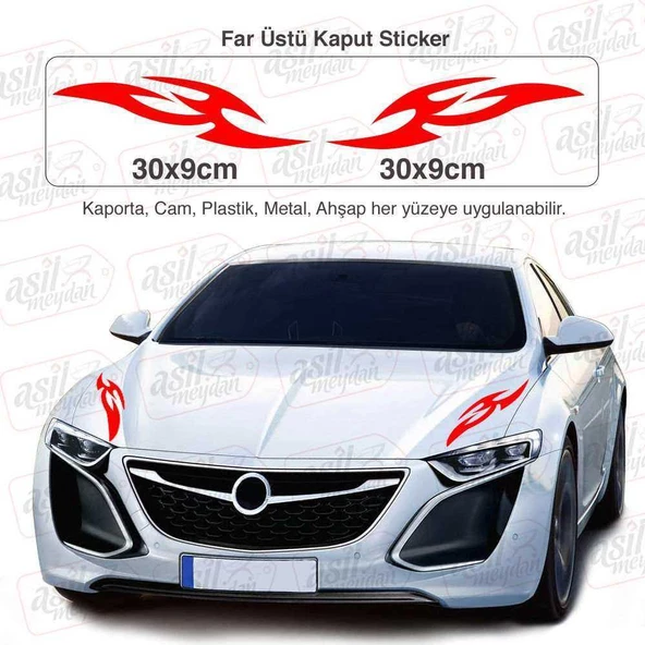 2 Adet Kaput Far Üstü Alev Efekt Kırmızı Oto Sticker Araba, Etiket, Çıkartma, Modifiye, Tuning