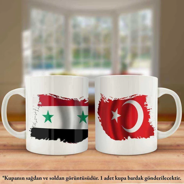 Çift Yön Baskılı Suriye Bayrağı ve Türkiye Bayrağı Kupa Bardak - 1