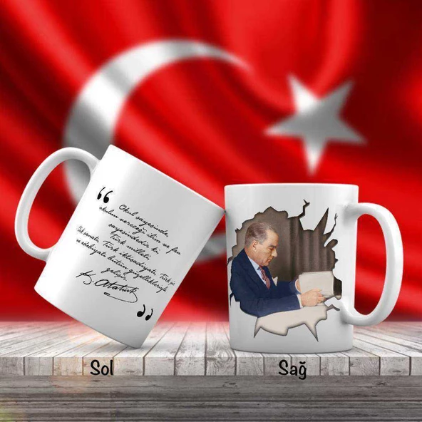Kitap Okuyan - Mustafa Kemal Atatürk - Atatürk'ün Sözleri -Kupa Bardak - 1
