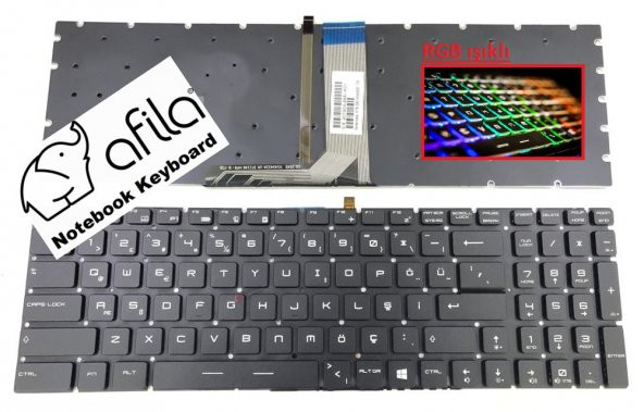 MSI GS60, GE72, GL72 Uyumlu Notebook Klavye (Siyah Işıklı TR) - RGB