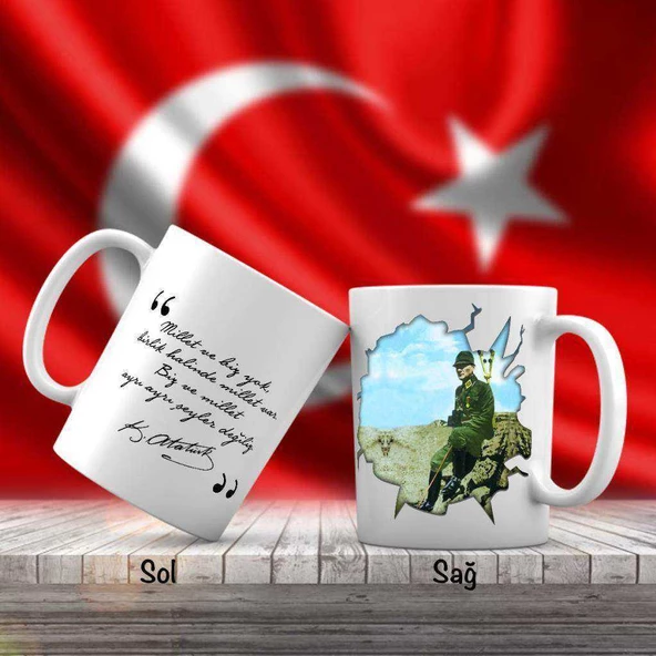 Üniformalı Büyük Önder Mustafa Kemal Atatürk - Atatürk'ün Sözleri -Kupa Bardak