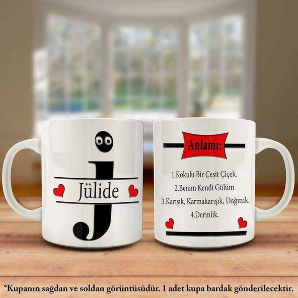 Jülide İsmi ve Anlamı İsme Özel Tasarım Kupa Bardak -Arkadaş ve Sevdiklerinize Hediyelik