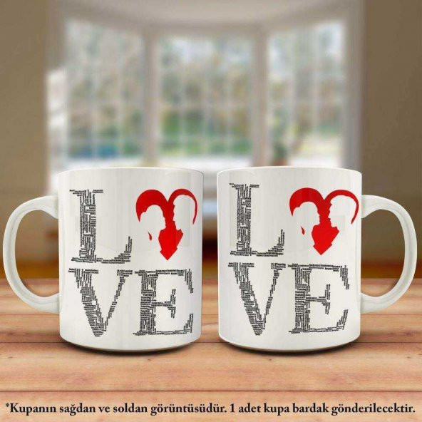 Love Yazılı Sevgililere Özel Kırmızı Kalp Silüet Sevgi Kupa Bardak -Sevgililer Günü İçin Hediyelik