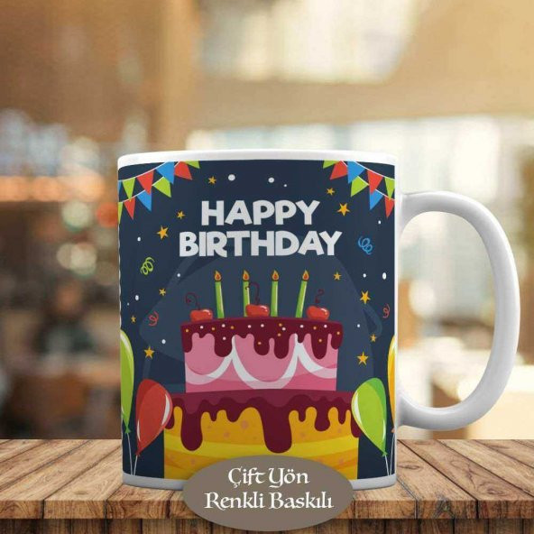 Pastalı Happy Birthday Yazılı Kupa Bardak Hediyelik-23-2148034834