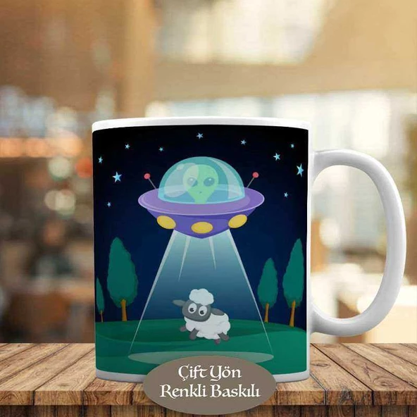 Ufo Uçan Daireye Işınlanan Komik Koyun Kupa Bardak Hediyelik-59