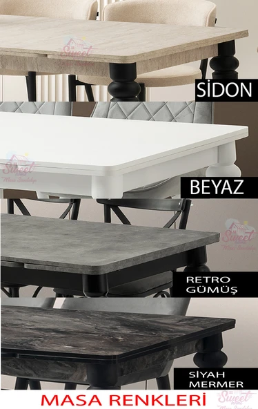 Yanlardan Açılır Yakamoz Masa Antik Çam Topkapı Siyah Ayak 4 Adet Siyah Bahar Çapraz Sandalye - 5