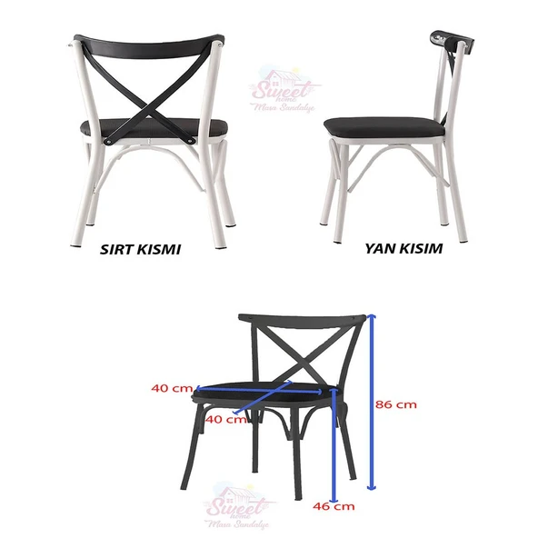 Yanlardan Açılır Yakamoz Masa Antik Çam Topkapı Siyah Ayak 4 Adet Siyah Bahar Çapraz Sandalye - 10