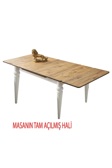 Yanlardan Açılır Yakamoz Masa Antik Çam Topkapı Siyah Ayak 4 Adet Siyah Bahar Çapraz Sandalye - 3