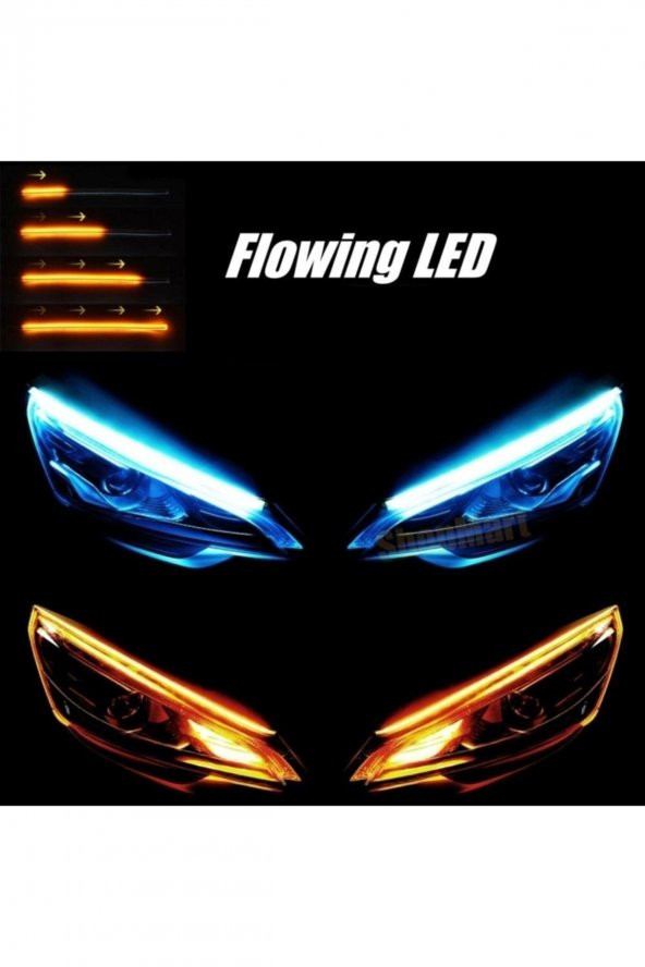Kia Rio Uyumlu Far Üstü, Içi Kayar Led 60 Cm Full Fonksiyon Beyaz/turuncu