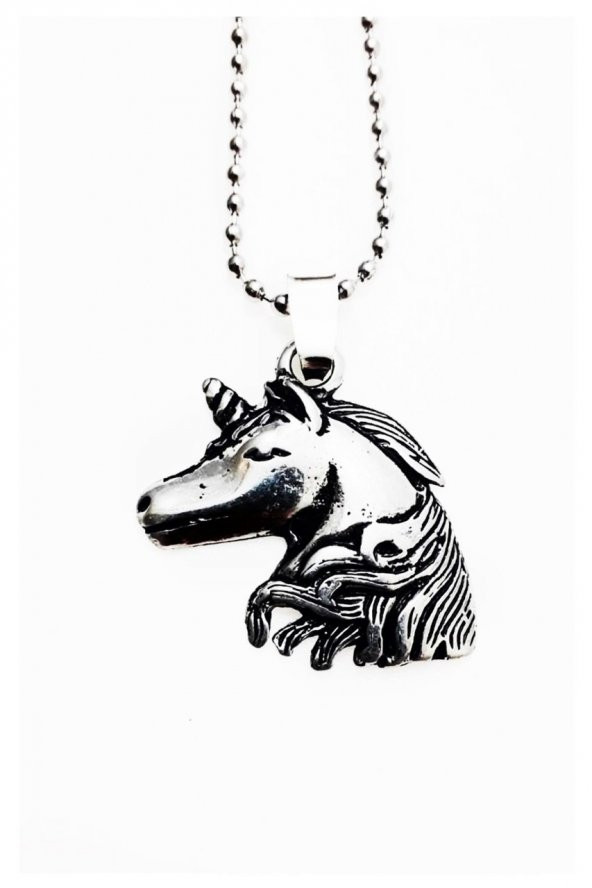 Gümüş Renk Top Zincir Erkek Unicorn Kolye