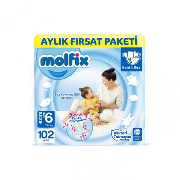 Molfix Bebek Bezi 6 Numara XLarge Aylık Fırsat Paketi 102 Adet