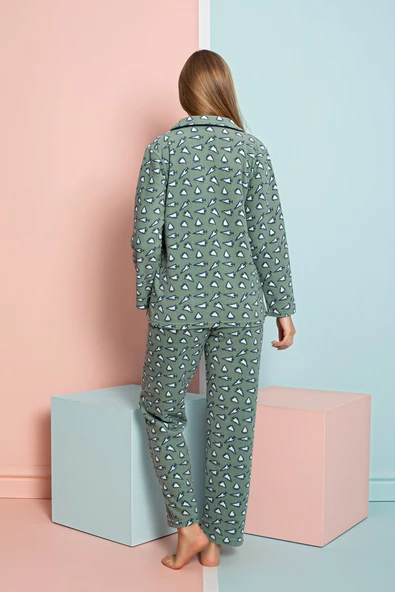Nisanca Kadın Kışlık Welsoft Peluş Polar  Düğmeli Pijama Takımı - 4