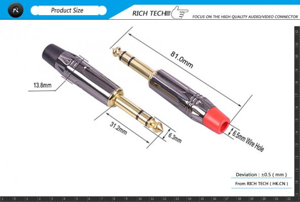 6.3 mm TRS Stereo Kaliteli Erkek Jack - Resim 2