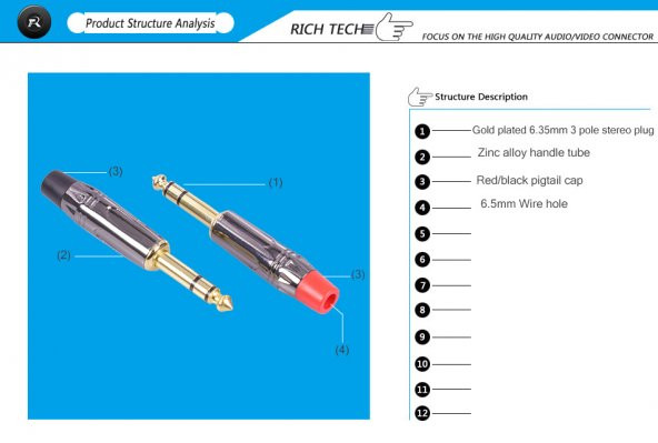 6.3 mm TRS Stereo Kaliteli Erkek Jack - Resim 3