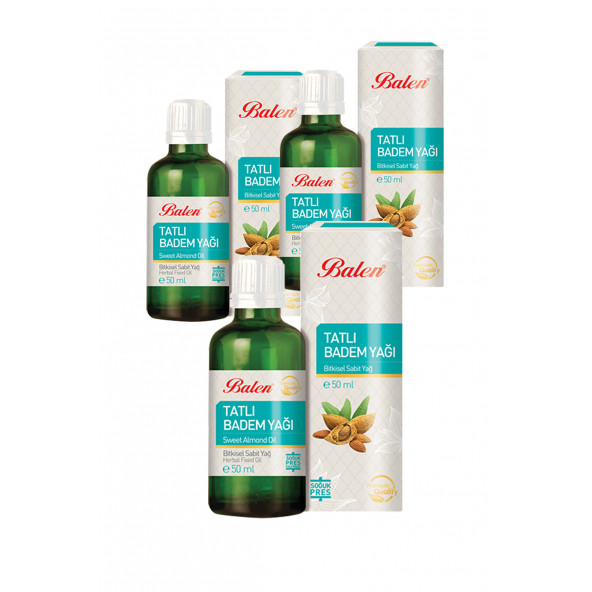 3 Kutu Balen Tatlı Badem Yağı 50 ML Soğuk Pres Badem Yağı