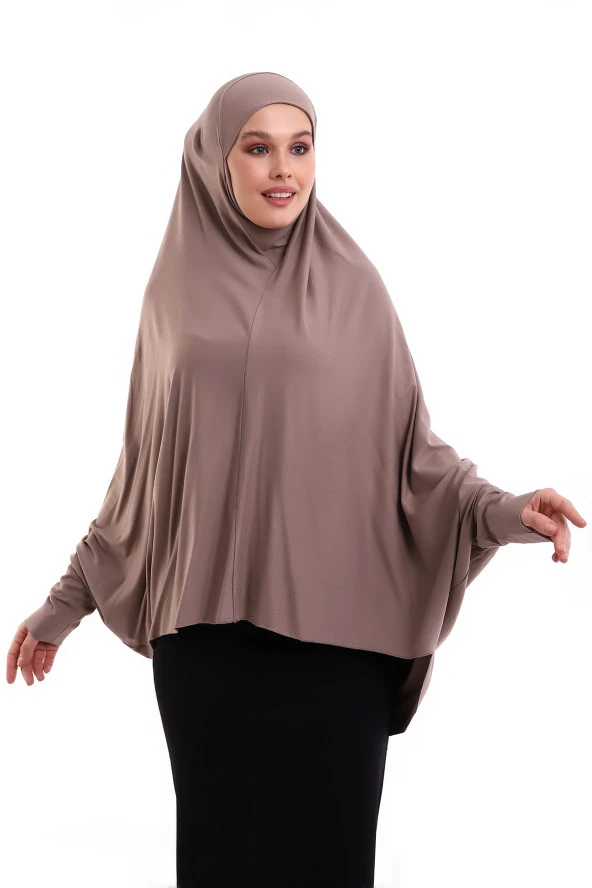 Kahverengi Hazır Pratik Sultanbaş Tesettür Kollu Penye Sufle Eşarp Hijab