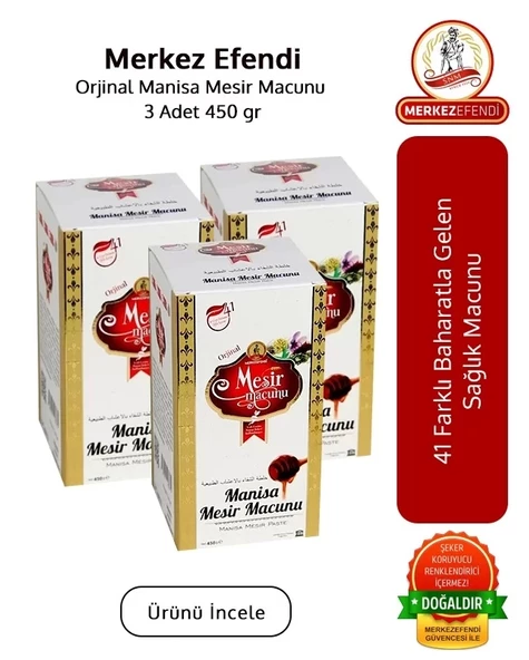 Merkez Efendi Orjinal Manisa Mesir Macunu 3 Adet 450 gr