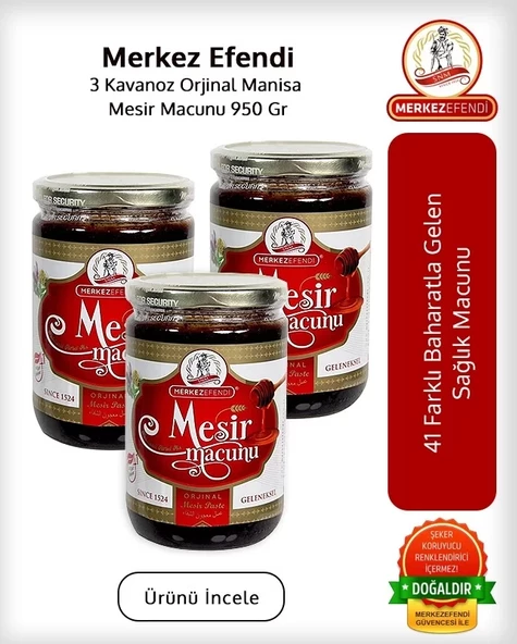 Merkez Efendi 3 Kavanoz Orjinal Manisa Mesir Macunu 950 Gr