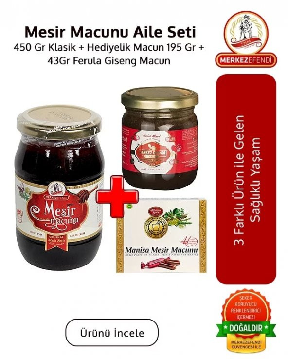 Mesir Macunu Aile Sağlık Seti L 195 Gr Hediyelik Macun 450 Gr Macun ve 43 Gr Ginseng Macun