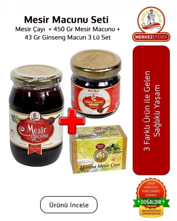 Mesir Macunu Seti Mesir Çayı 450 Gr Mesir Macunu ve 43 Gr Ginseng Macun 3 Lü Set