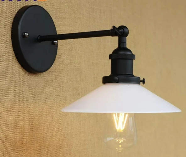 Retro Siyah Mafsalı Beyaz Başlıklı Metal Aplik 23cm