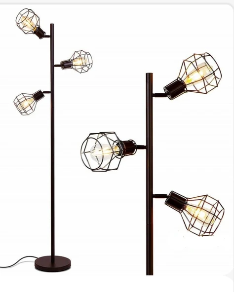 Retro Kafesli 3 Lü Rustik Hareketli Mafsallı Köşe Lambası Lambader ürün görseli