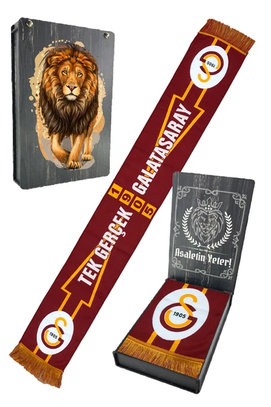 Galatasaray Orijinal Lisanslı Tek Gerçek Galatasaray Dokuma Atkı Hediyelik Ahşap Kutulu ürün görseli 1