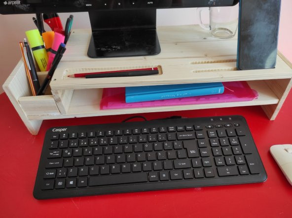 RENKLİOYUN Ahşap Monitör yükseltici , Monitör Altlığı & Masa Üstü Organizer & Monitör Standı - 3