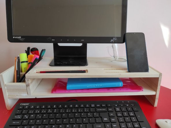 RENKLİOYUN Ahşap Monitör yükseltici , Monitör Altlığı & Masa Üstü Organizer & Monitör Standı - 4