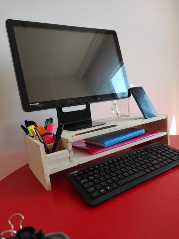 RENKLİOYUN Ahşap Monitör yükseltici , Monitör Altlığı & Masa Üstü Organizer & Monitör Standı - 5