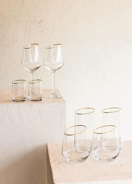The Mia Gina Kahve Yanı Su Bardağı Gold 6lı Set - 6