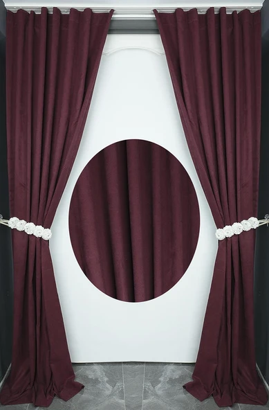 DOKUMA BORDO RENK (EKSTRAFOR BÜZGÜLÜ) TEK KANAT FON PERDE 150x260 CM - Resim 7