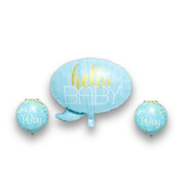 Bebek Parti Hello Baby Mavi Folyo Balon Set 3 adet helyum uyumlu (ŞİŞİRİLMEDEN PAKET İÇİNDE GÖN)