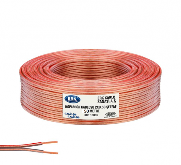 50 METRE HOPARLÖR, ELEKTRİK ve SES KABLOSU KORDON 2X0.50 ŞEFFAF