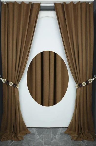 DOKUMA KAHVERENGİ RENK (EKSTRAFOR BÜZGÜLÜ) TEK KANAT FON PERDE 150x260 CM - Resim 7