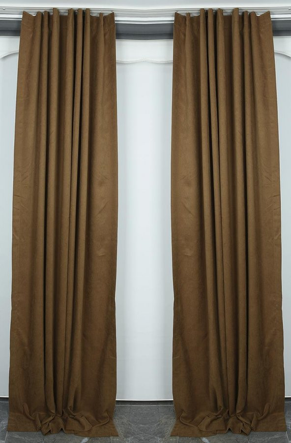DOKUMA KAHVERENGİ RENK (EKSTRAFOR BÜZGÜLÜ) TEK KANAT FON PERDE 150x260 CM - 2