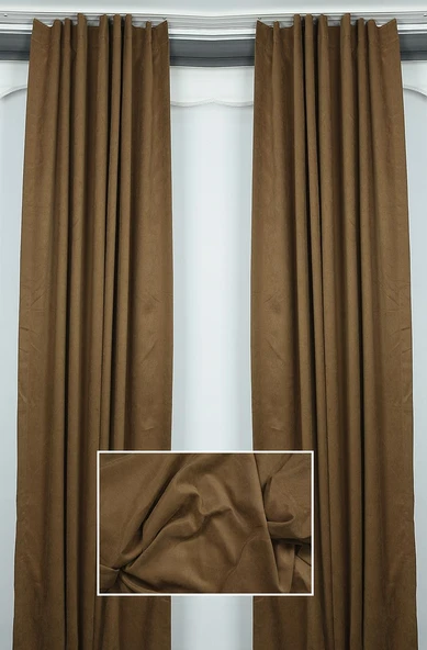 DOKUMA KAHVERENGİ RENK (EKSTRAFOR BÜZGÜLÜ) TEK KANAT FON PERDE 150x260 CM - Resim 3