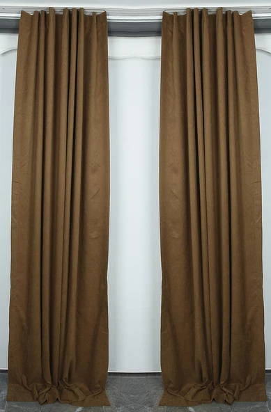 DOKUMA KAHVERENGİ RENK (EKSTRAFOR BÜZGÜLÜ) TEK KANAT FON PERDE 150x260 CM - Resim 2