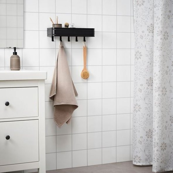 Galvanizli Çelik Askılıklı Duvar Rafı MeridyenDukkan 40x12,5 cm Siyah Renk Pratik Duvar Raf - 3