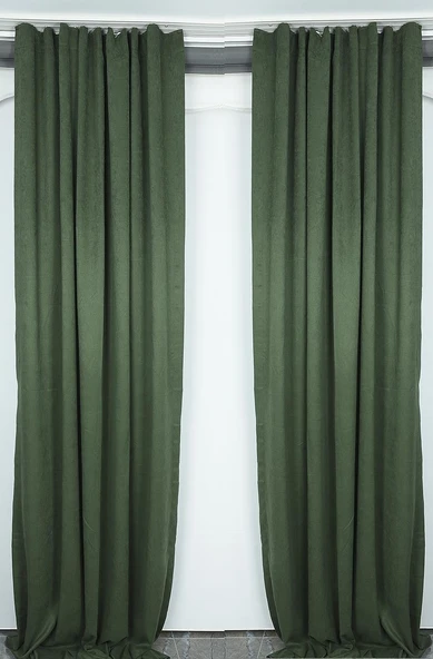 DOKUMA KOYU YEŞİL RENK (EKSTRAFOR BÜZGÜLÜ) TEK KANAT FON PERDE 150x260 CM - Resim 2